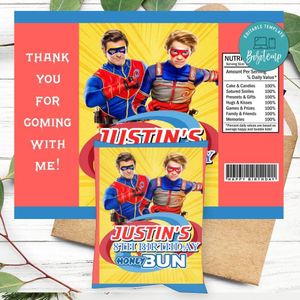 Henry Danger Birthday Honey Buns Snack Bag Label Customizable Instant Download
