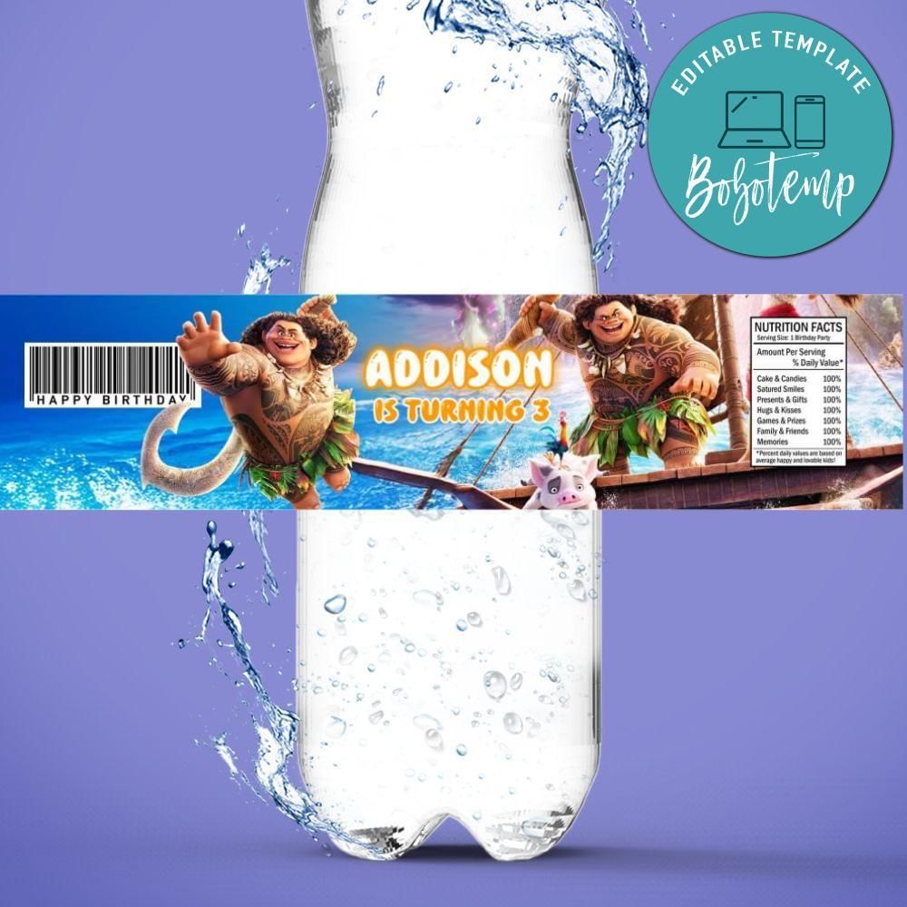 Maui Birthday Water Bottle Label Template to Print at Home Instant Download