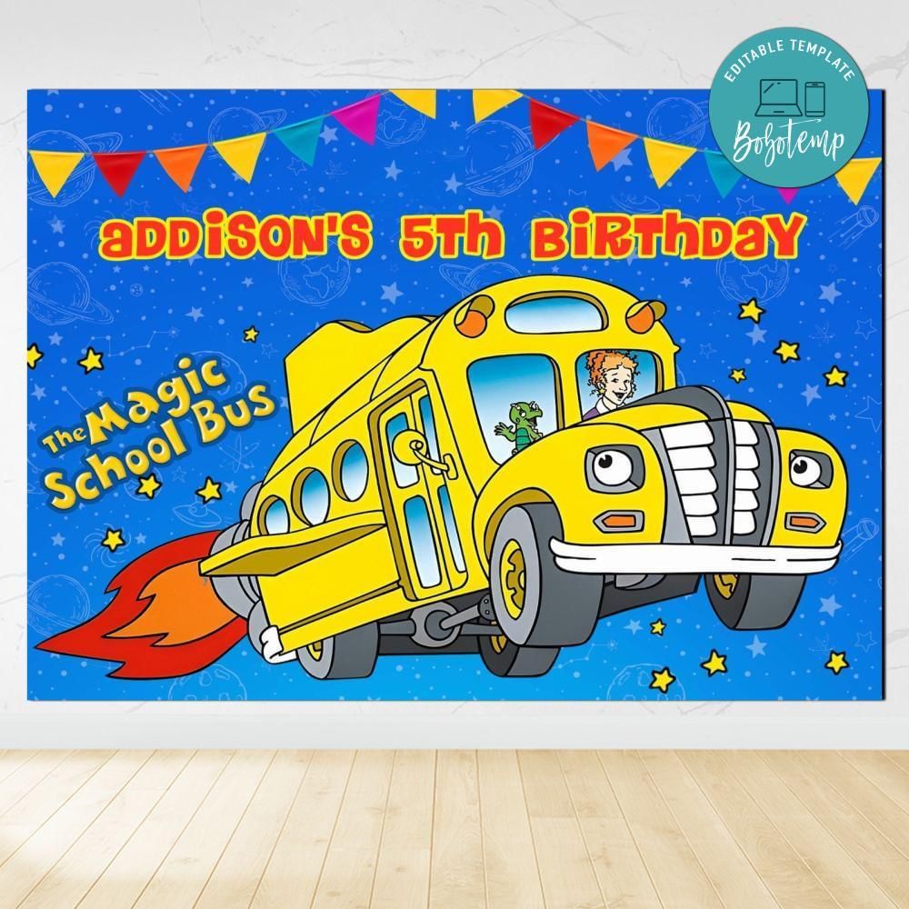 Magic School Bus Birthday Backdrop Digital File Template Instant Download