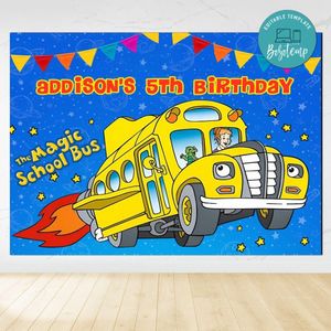 Magic School Bus Birthday Backdrop Digital File Template Instant Download