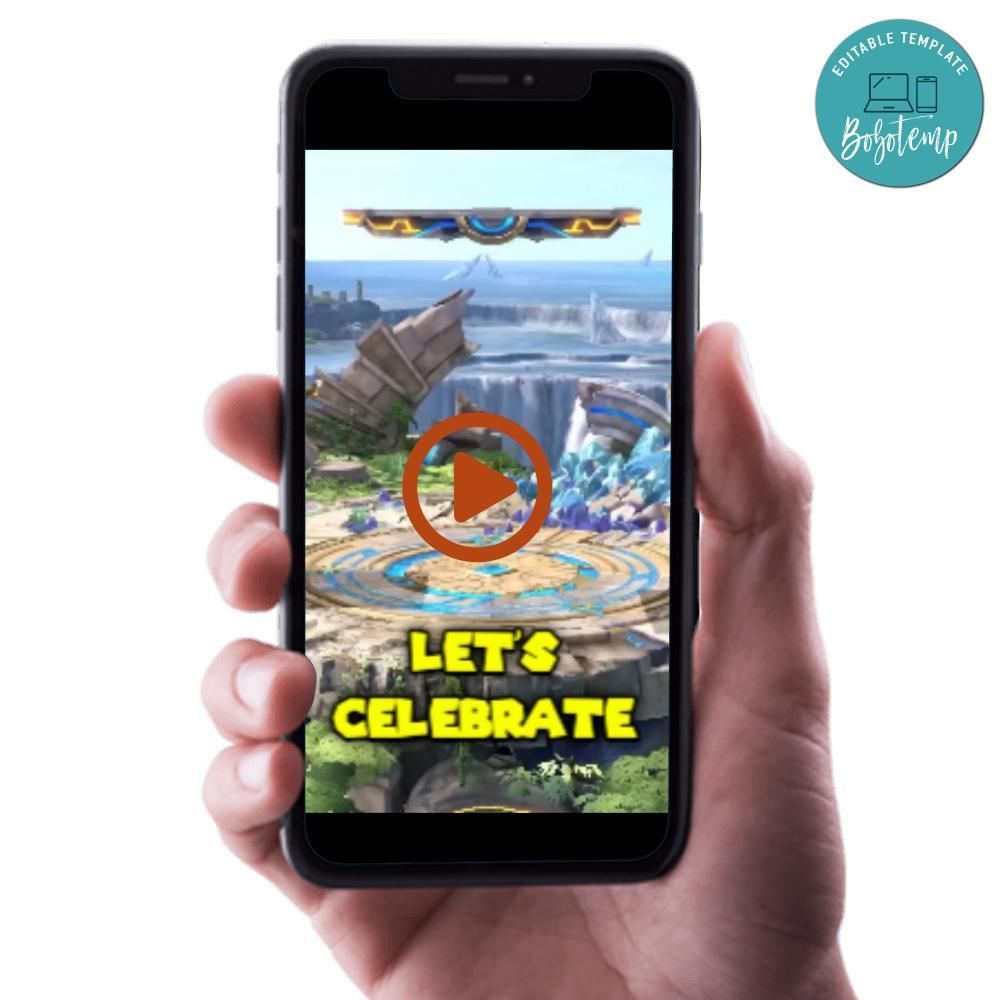 Super smash brothers Birthday Video Invitation Digital Template Customizable Instant Download