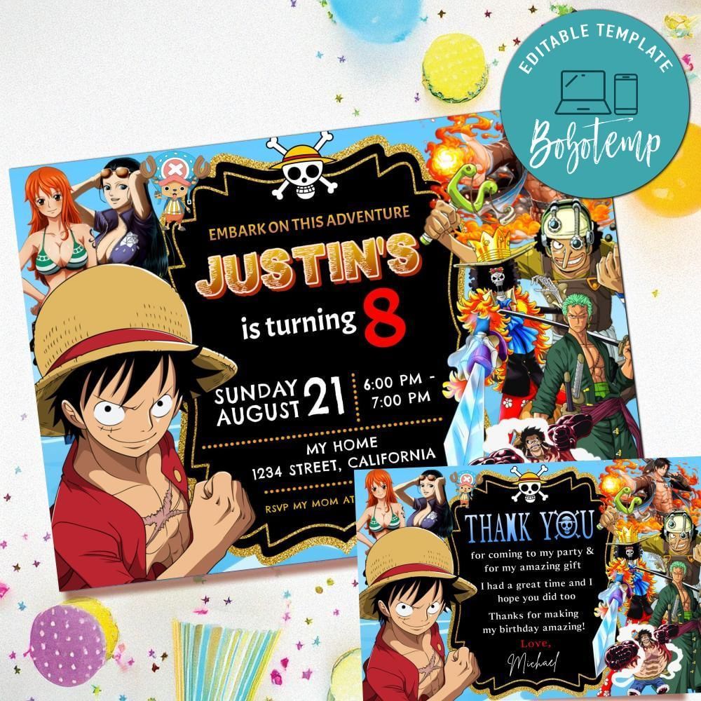 One Piece Invitation Template Free Thank You Card Printable