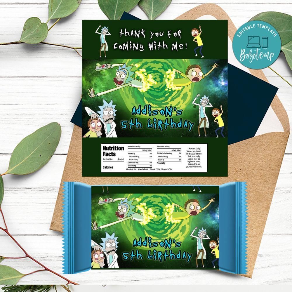 Rick And Morty Candy Bar Label Customizable Template DIY | Bobotemp