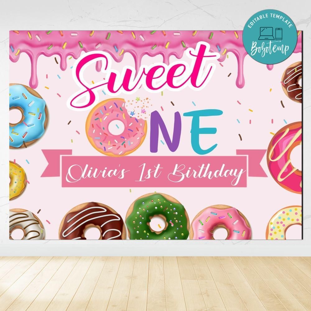Sweet Doughnut Birthday Backdrop Digital File Template Instant Download