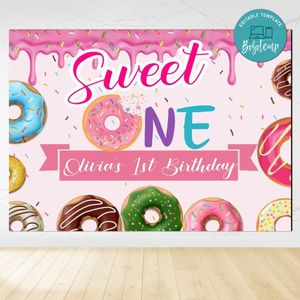 Sweet Doughnut Birthday Backdrop Digital File Template Instant Download