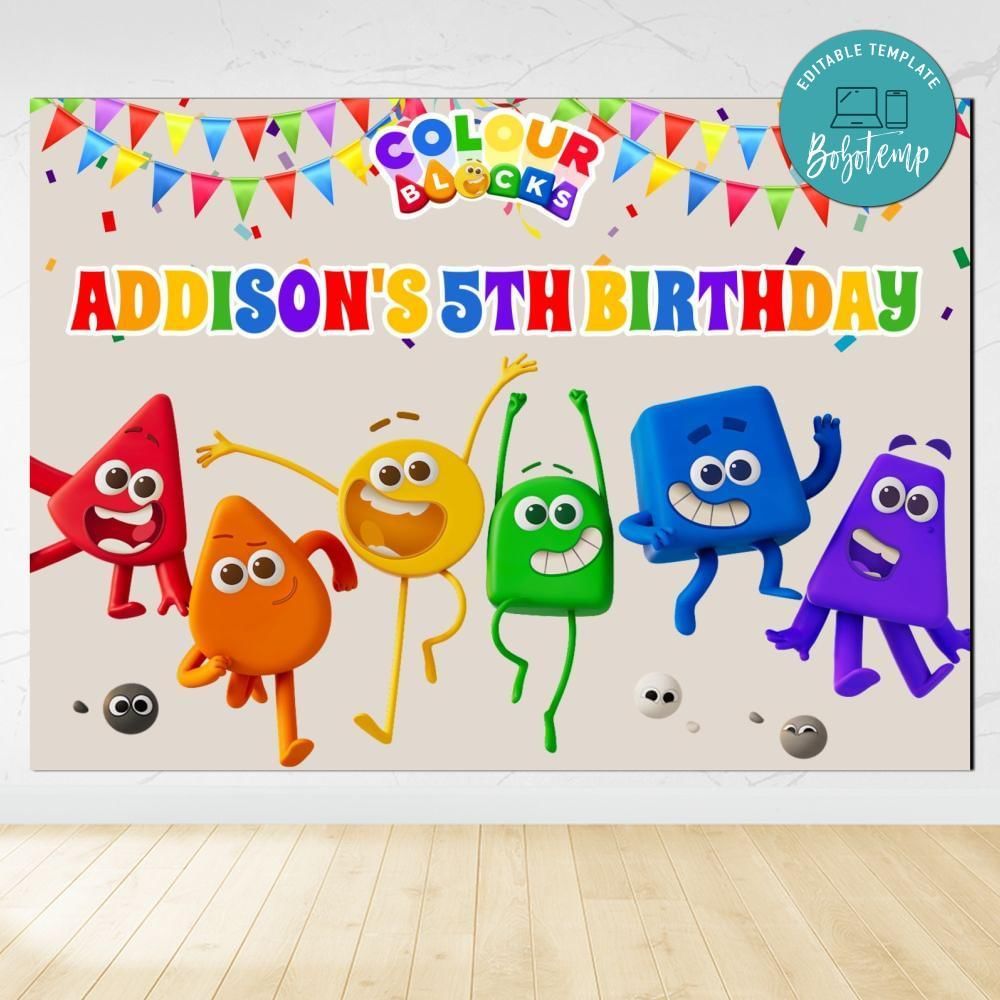 Colourblocks Birthday Backdrop Digital File Template Instant Download