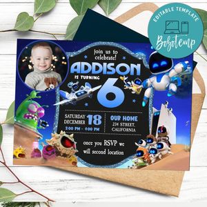 Astro bot Birthday Invitation with Photo Customizable Template to Print at Home Instant Download
