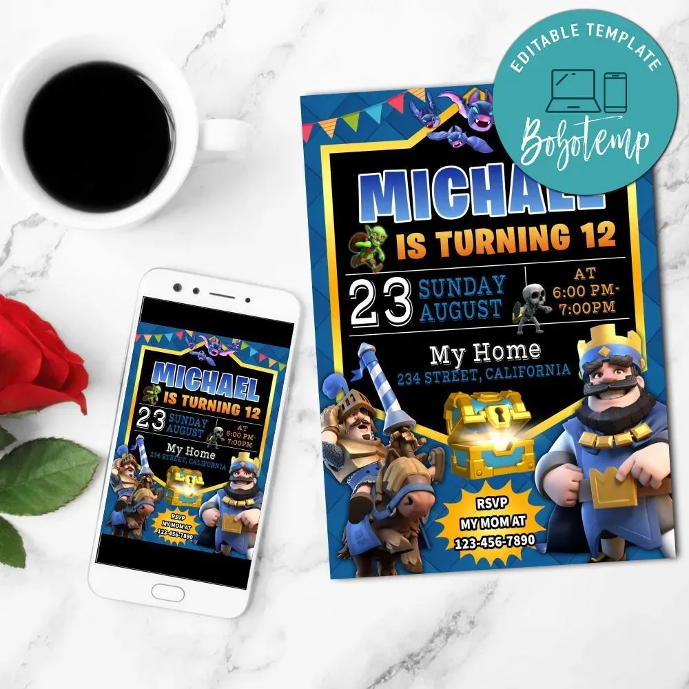 Clash royale Invitation Customizable Template DIY Bobotemp