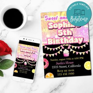 Sweet and Sour Birthday Invitation Customizable Template to Print at Home Instant Download