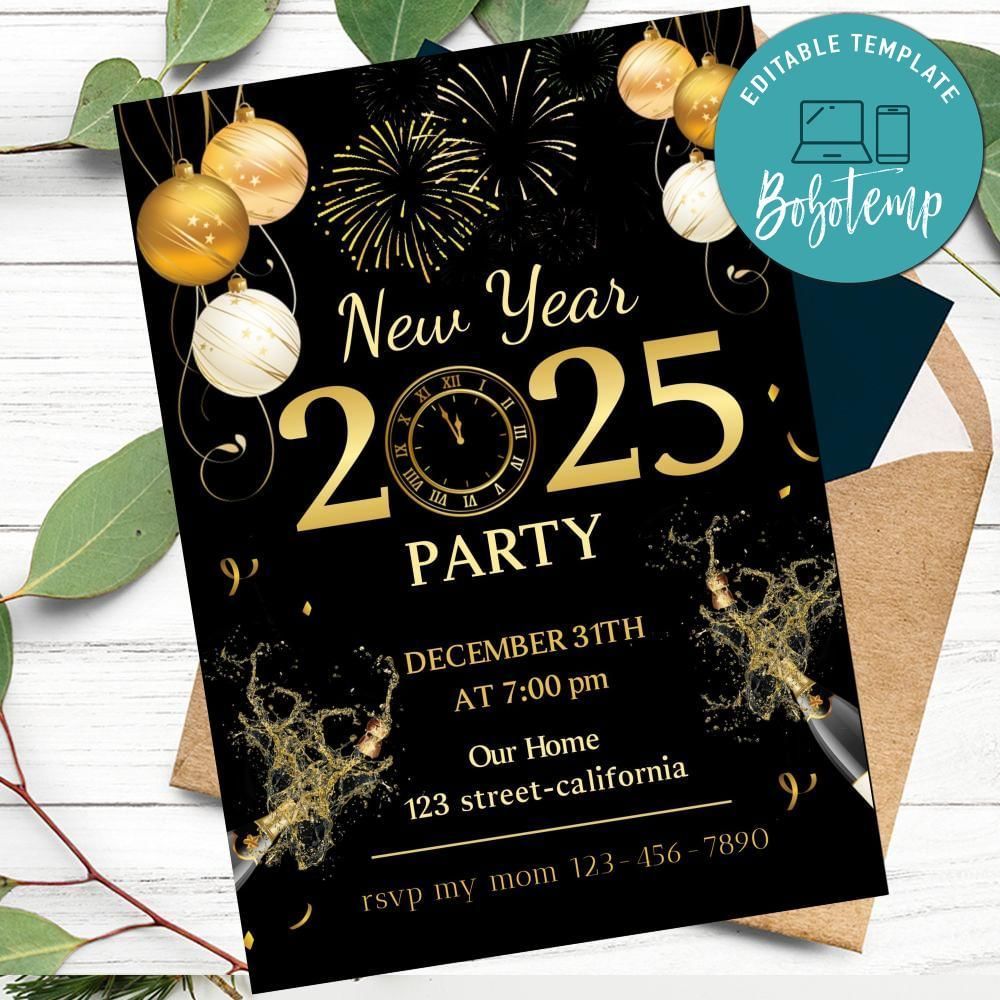 New Year's Eve Party Invitation Customizable Template to Print at Home Instant Download