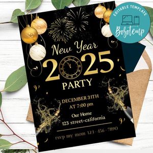 New Year's Eve Party Invitation Customizable Template to Print at Home Instant Download