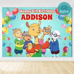 Llama Llama Birthday Backdrop Digital File Template Instant Download