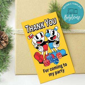 Cuphead Thank You Tag Customizable Template To Print At Home Instant Download