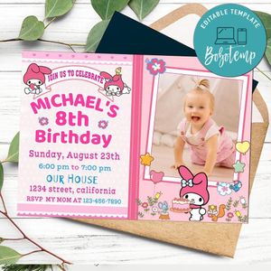 Melody Birthday Invitation with Photo Customizable Template to Print at Home Instant Download