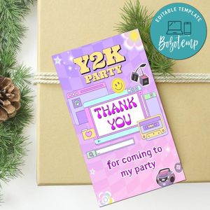 Y2k Party Thank You Tag Customizable Template To Print At Home Instant Download