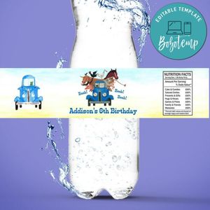 Little Blue Truck Birthday Water Bottle Label Template to Print at Home Instant Download