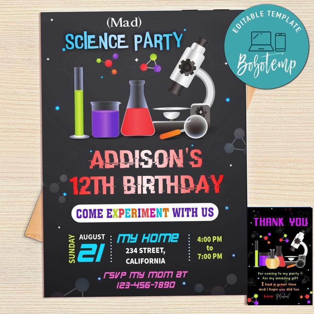 Science Invitation Template Free Thank You Card Printable