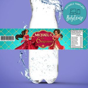 Elena of Avalor Birthday Water Bottle Label Template to Print at Home Instant Download