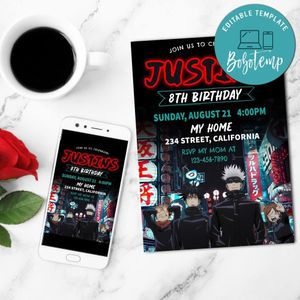 Jujutsu Kaisen Digital Invitation Customizable Template to Print at Home Instant Download