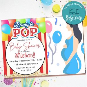 Ready to pop Baby Shower Invitation with photo Template Customizable Instant Download