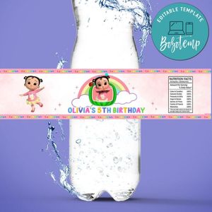 Cece cocomelon Bottle Label Birthday Water Bottle Label Template to Print at Home Instant Download