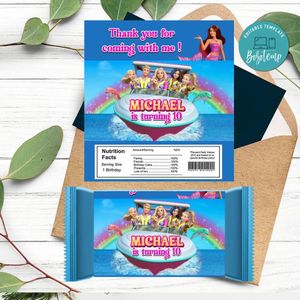 Barbie Dolphin Magic Candy bar Label Customizable Template Instant Download