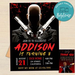 Hitman Invitation Template Free Thank You Card Printable