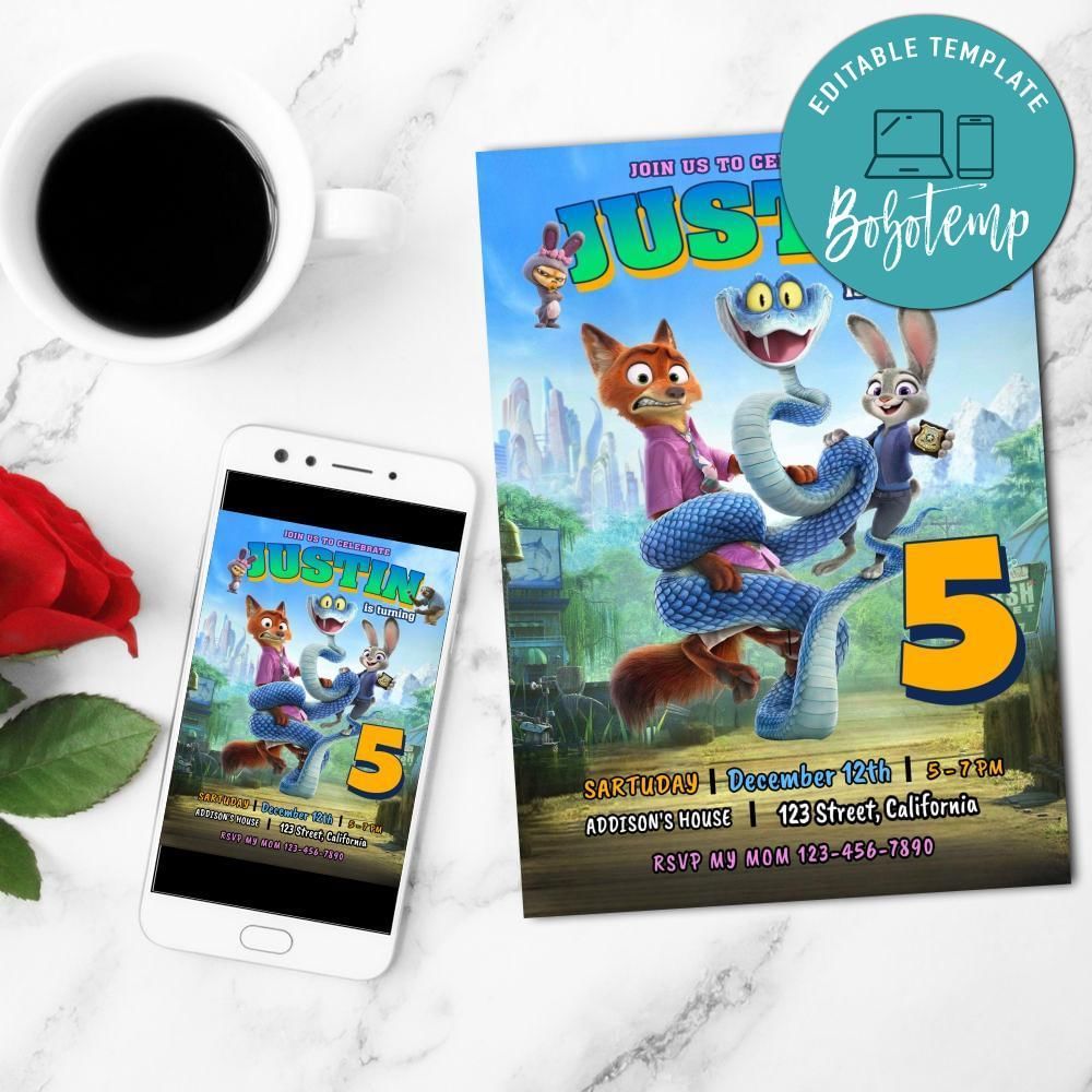 Zootopia 2 Invitation Customizable Template to Print at Home Instant Download