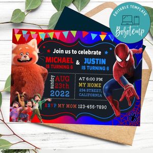 Turning red and Spiderman Invitation Customizable Template to Print at Home Instant Download