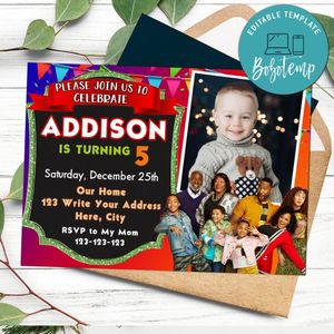 Family reunion Birthday Invitation with Photo Customizable Template to Print at Home Instant Download