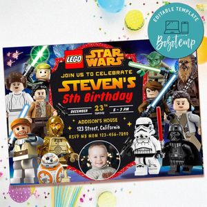 Lego star wars Birthday Invitation with Photo Customizable Template to Print at Home Instant Download