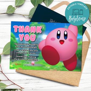 Kirby Thank You Card Customizable Template To Print At Home Instant Download