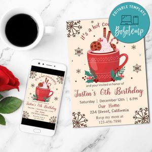 Hot Cocoa Invitation Customizable Template to Print at Home Instant Download