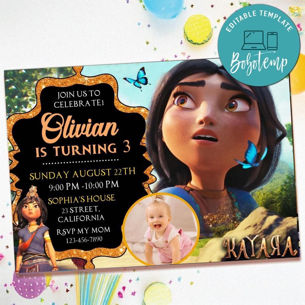 Kayara Birthday Invitation with Photo Customizable Template to Print at Home Instant Download