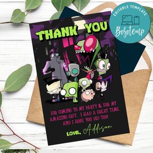 Invader Zim Thank You Card Customizable Template To Print At Home Instant Download