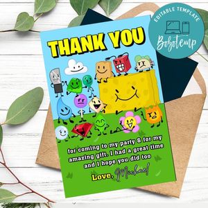 Battle For Dream Island Thank You Card Customizable Template To Print At Home Instant Download