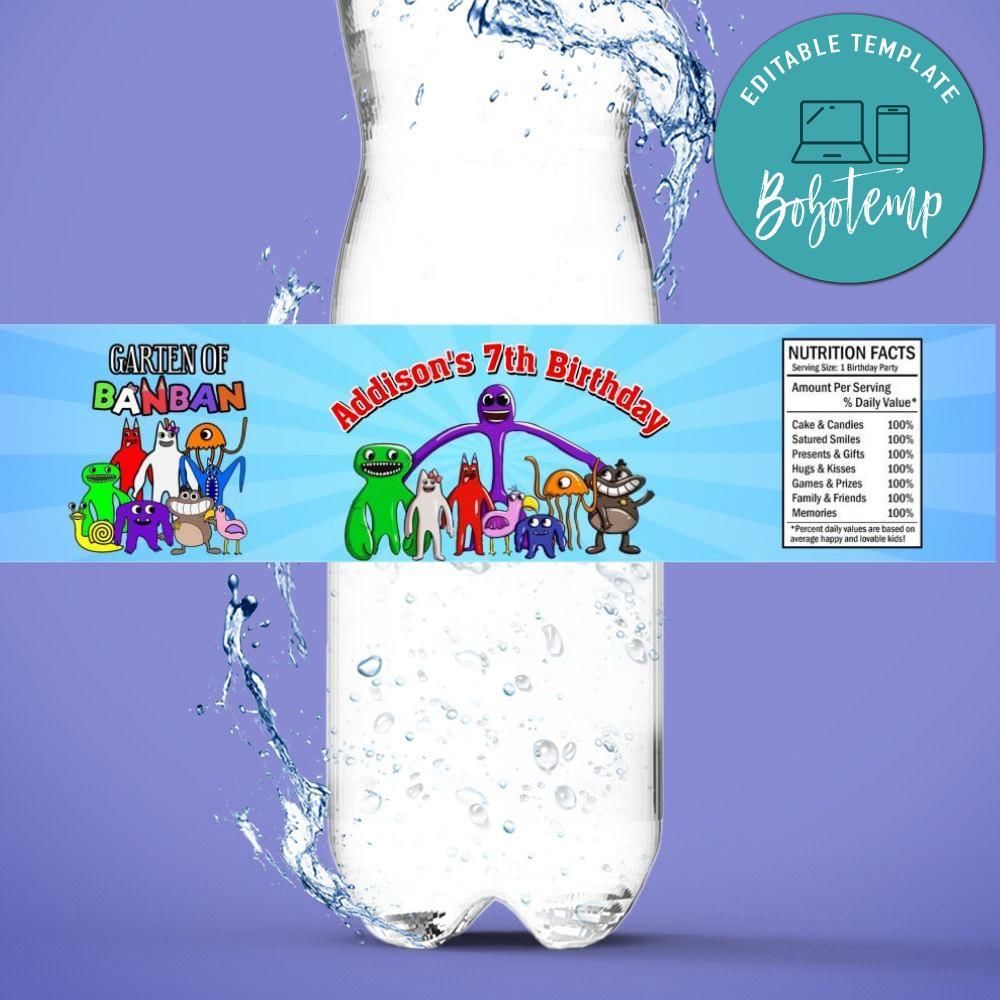 Garten of banban Birthday Water Bottle Label Template to Print at Home Instant Download