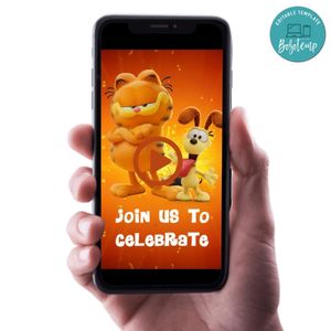 Garfield Birthday Video Invitation Digital Template Customizable Instant Download