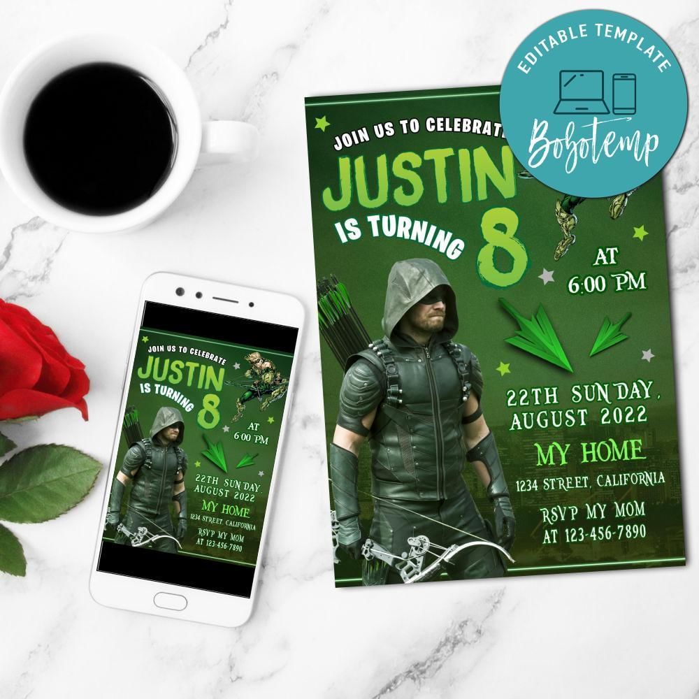 The Green Arrow Birthday Mobile Invite Customizable Template Instant Download