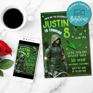 The Green Arrow Birthday Mobile Invite Customizable Template Instant Download