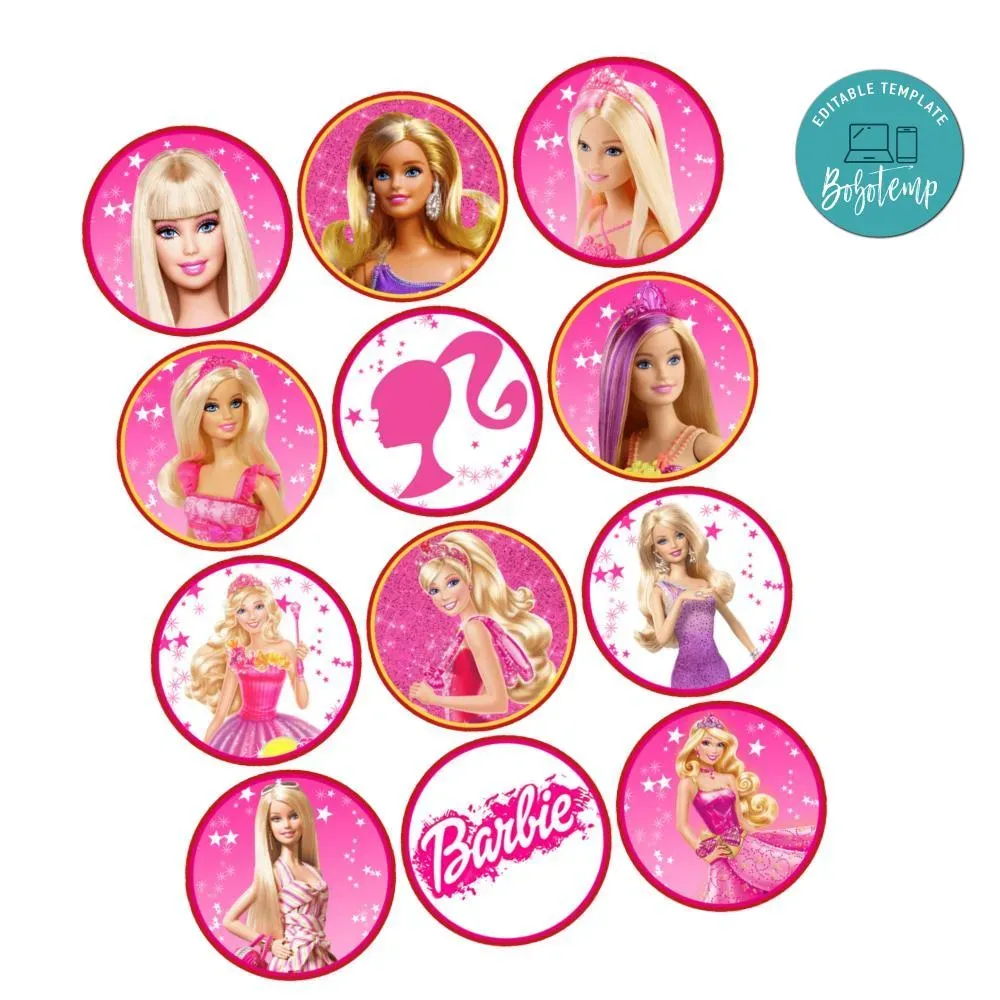 Barbie Cupcake Toppers Template Printable Instant Download Bobotemp