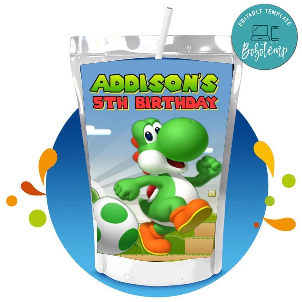 Yoshi Capri Sun Birthday Labels Digital File Printable Instant Download