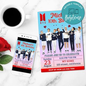 BTS Birthday Invitation Customizable Template to Print at Home Instant Download