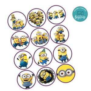 Minions Cupcake Toppers Template Printable Instant Download