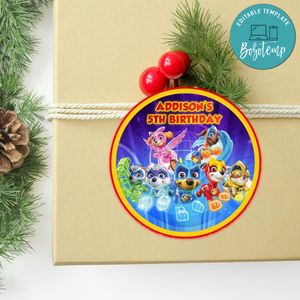 Paw Patrol Mighty Pups Circle Sticker Template Customizable to Print at Home Instant Download