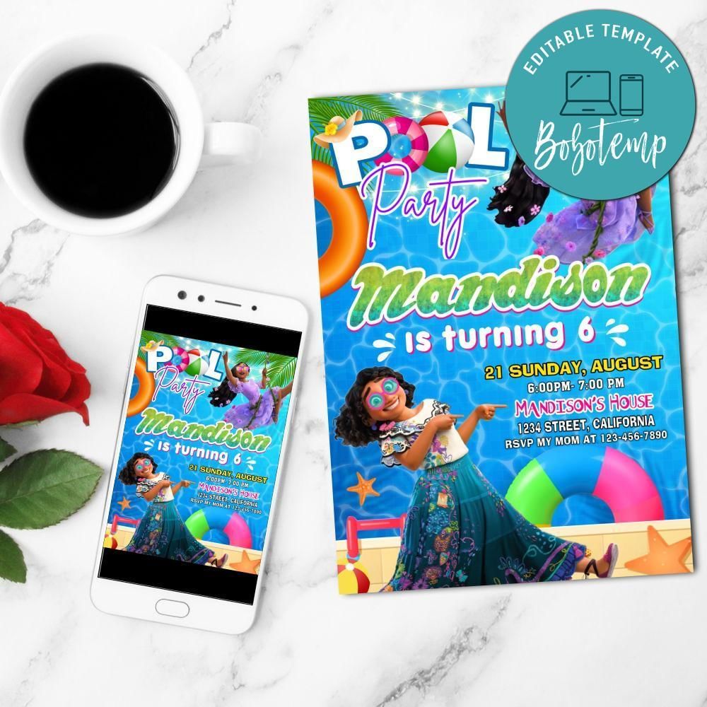 Encanto Pool Party Mobile Invite Customizable Template Instant Download