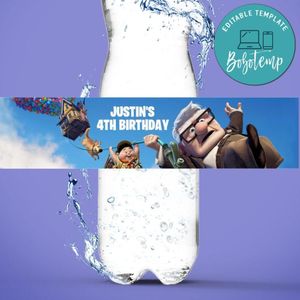 Disney Pixar up Birthday Water Bottle Label Template to Print at Home Instant Download