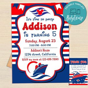 Disney Cruise Invitation Template Free Thank You Card Printable