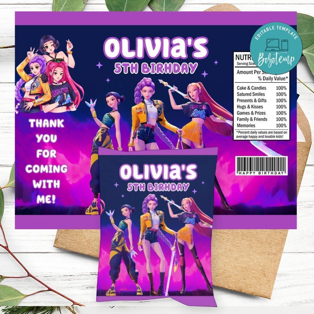 Kpop demon hunter Birthday Chip Bag Label Customizable Instant Download