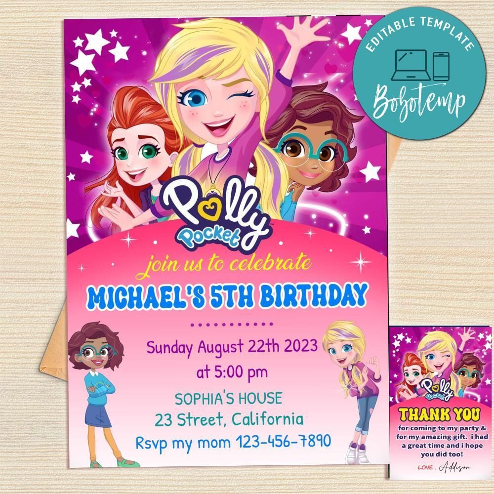 Polly Pocket Invitation Template Free Thank You Card Printable
